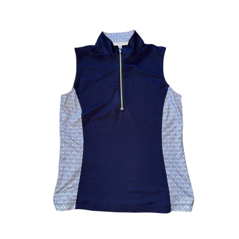 Fairway & Greene Golf Top Womens M Navy Blue Geometric 1/4 Zip Mock pickleball
